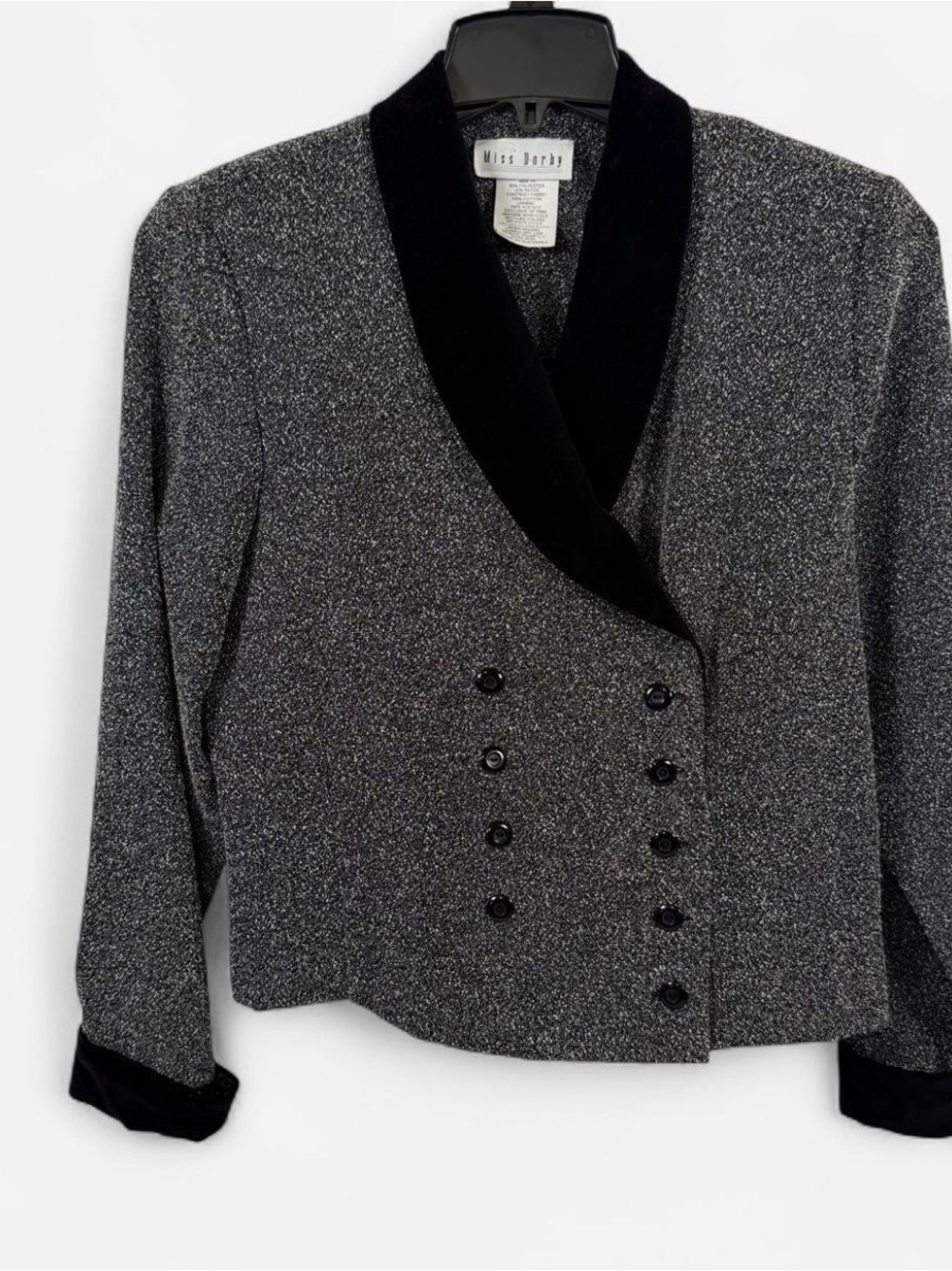 Miss Dorby -Metallic Black Double-Breasted Blazer, size: 14